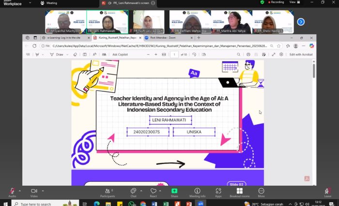 Mahasiswa FKIP UNISKA dengan penuh percaya diri mempresentasikan hasil riset mereka di hadapan dosen penilai dan peserta lain. Setiap ruangan menjadi ruang belajar kolaboratif yang mendukung budaya akademik dan keberanian tampil di forum internasional.